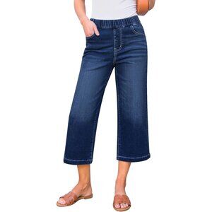 Women’s Wide Leg Capris Denim X-Large High Waist Pockets Stretchy Pants